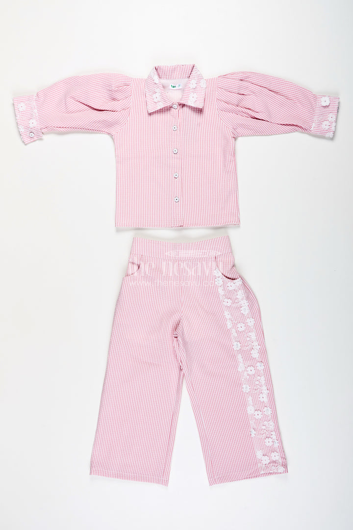 Girls plazo set with striped design and puff sleeve top