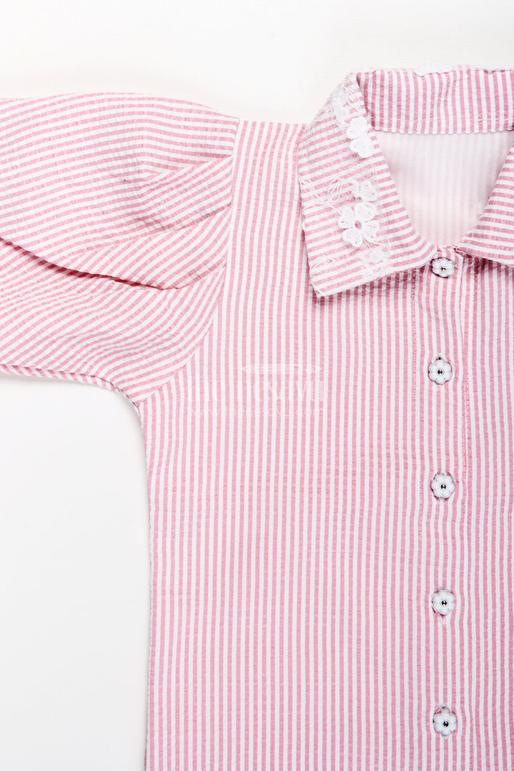 Girls plazo set with striped design and puff sleeve top
