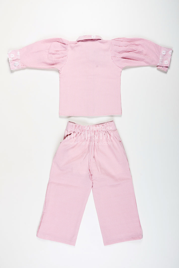 Girls plazo set with striped design and puff sleeve top