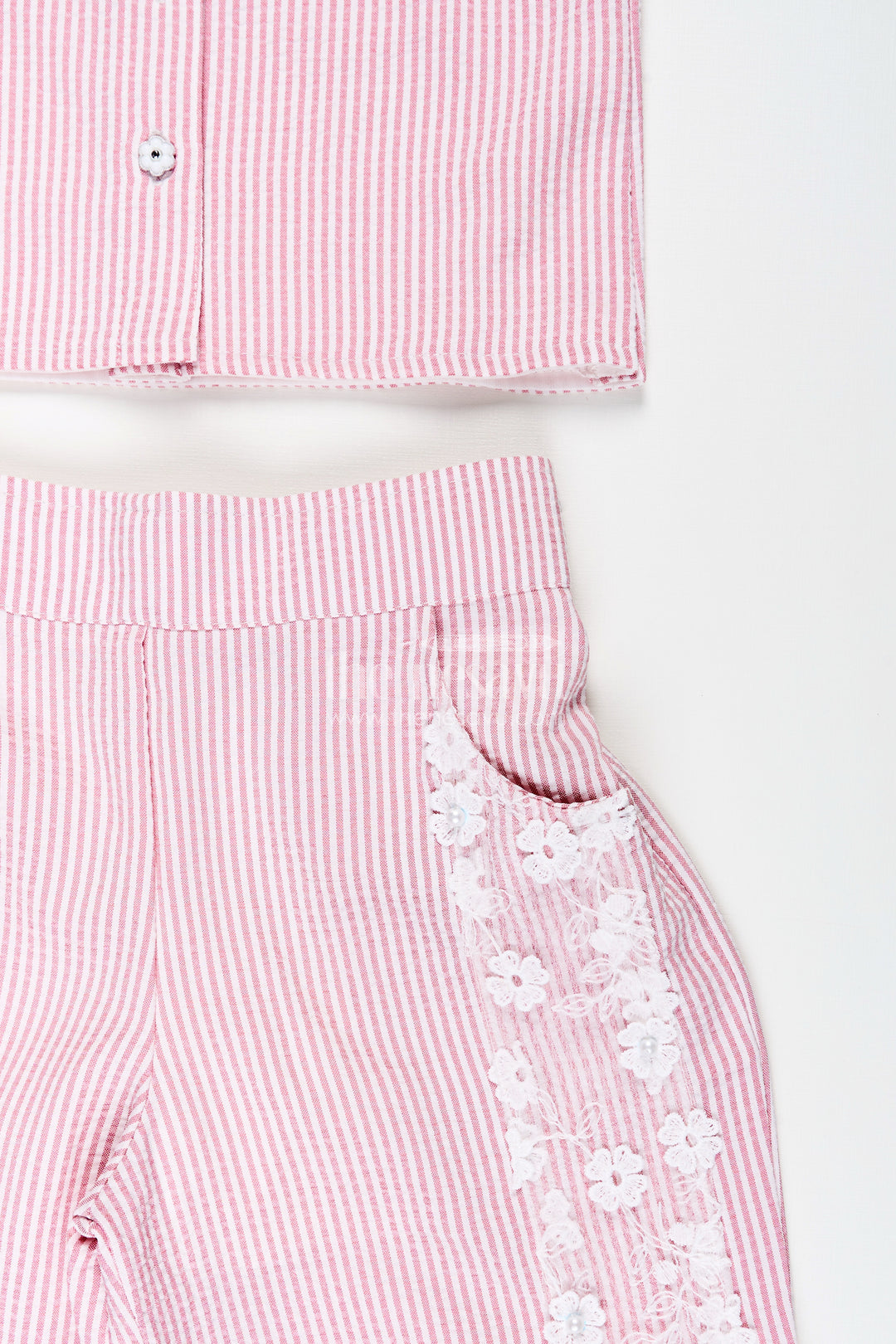 Girls plazo set with striped design and puff sleeve top