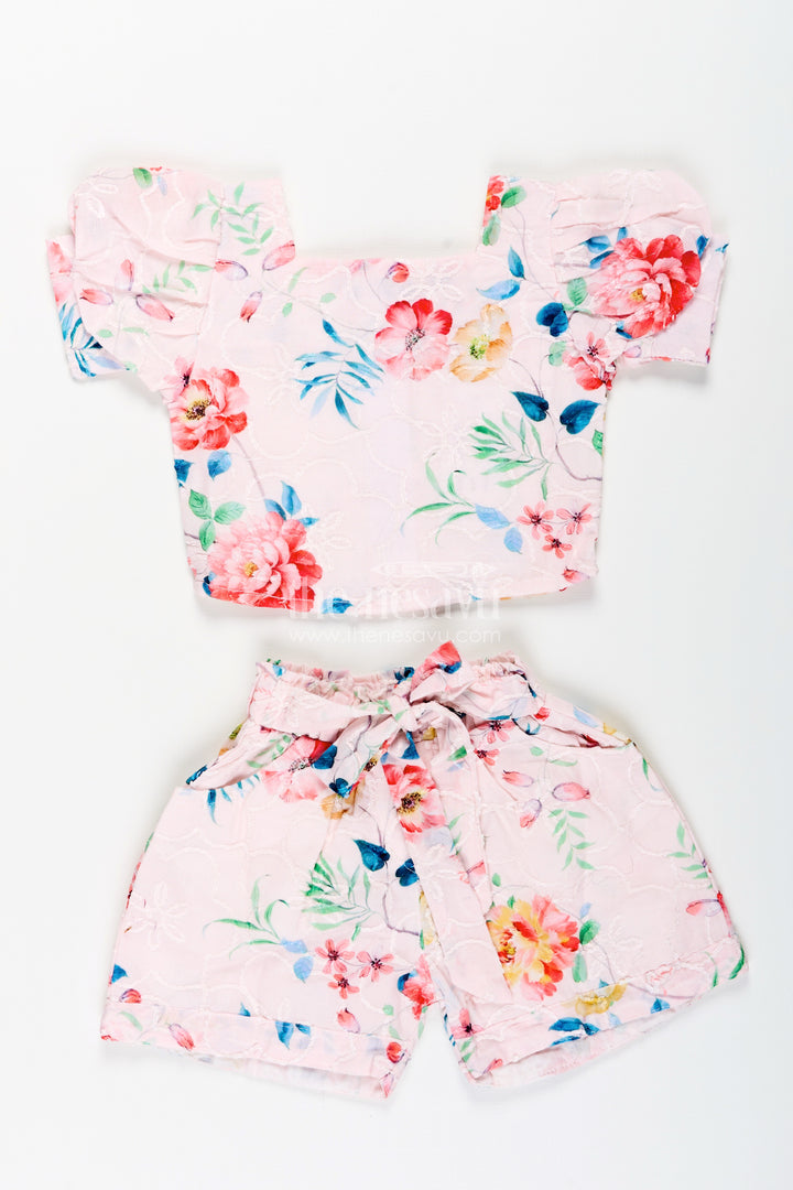 Casual chikankari co-ord set for girls with floral prints