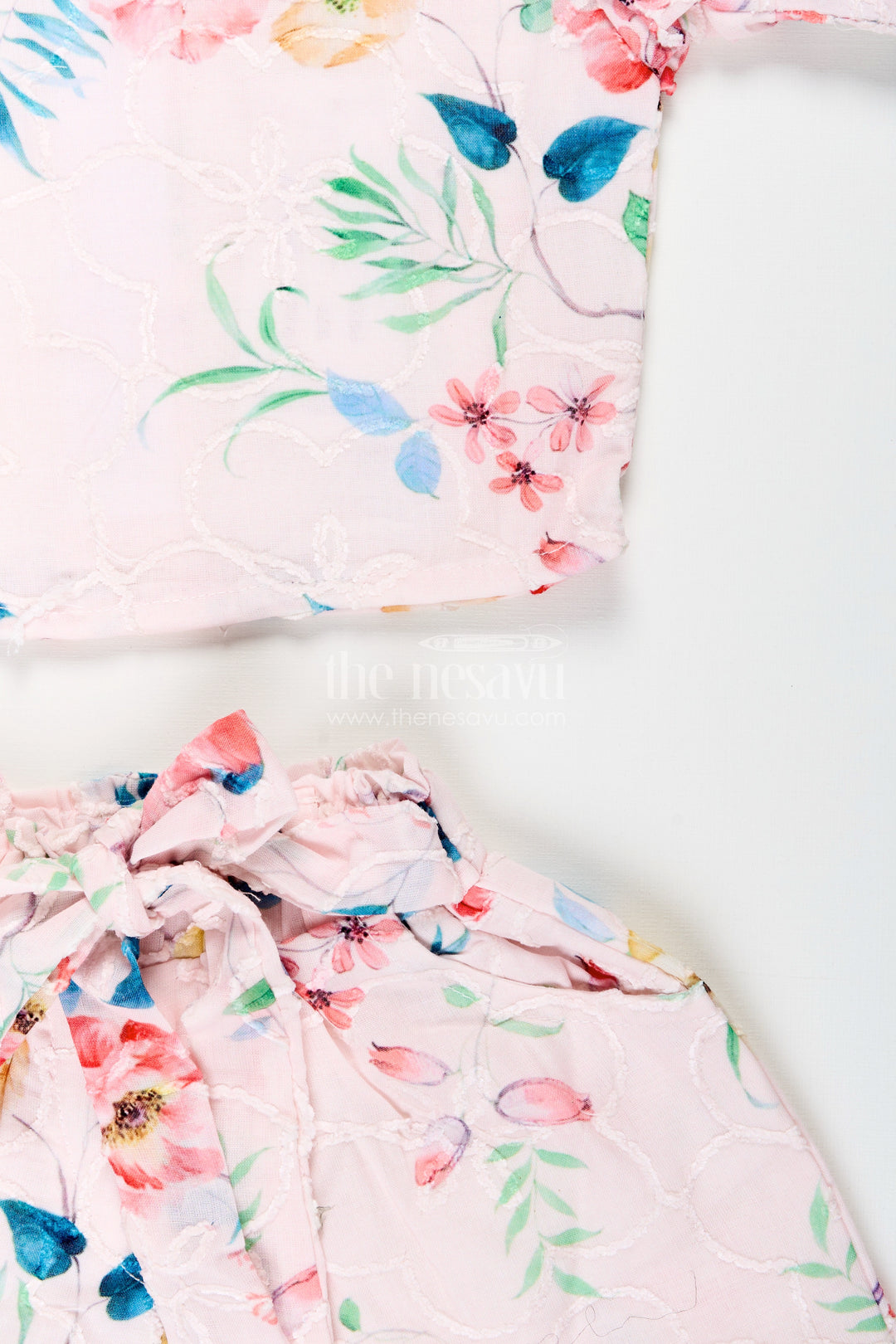 Casual chikankari co-ord set for girls with floral prints