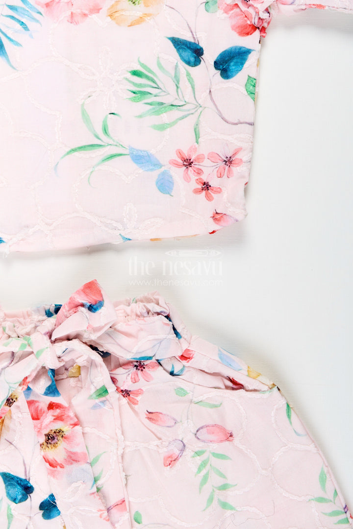 Casual chikankari co-ord set for girls with floral prints