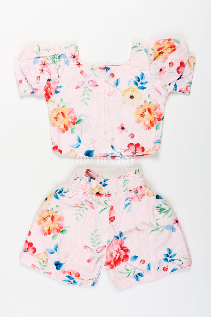Casual chikankari co-ord set for girls with floral prints