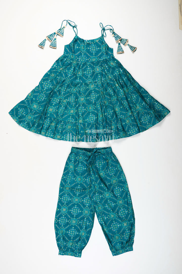 Turquoise cotton sharara set for toddler girls for ethnic events