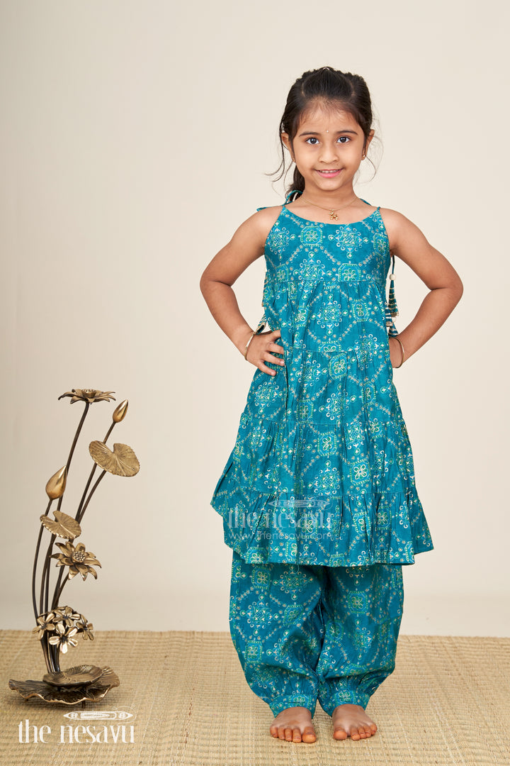 Turquoise cotton sharara set for toddler girls for ethnic events
