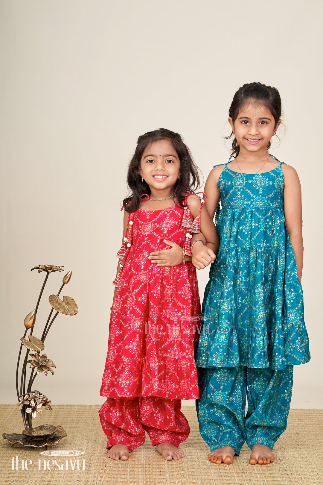 Turquoise cotton sharara set for toddler girls for ethnic events