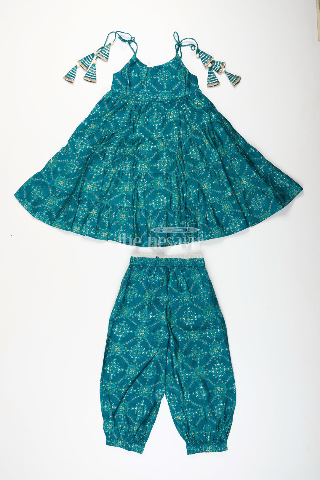 Turquoise cotton sharara set for toddler girls for ethnic events