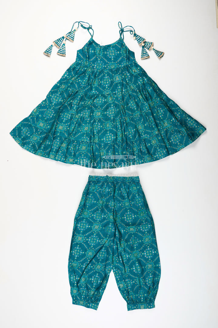 Turquoise cotton sharara set for toddler girls for ethnic events