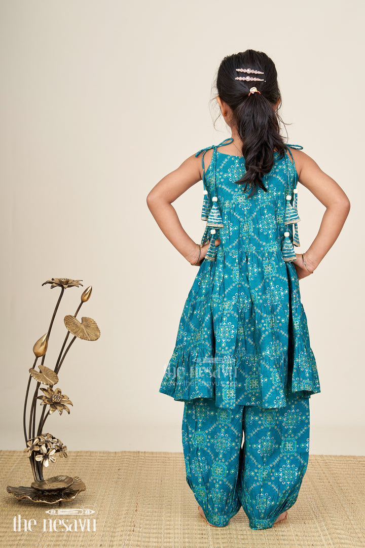 Turquoise cotton sharara set for toddler girls for ethnic events