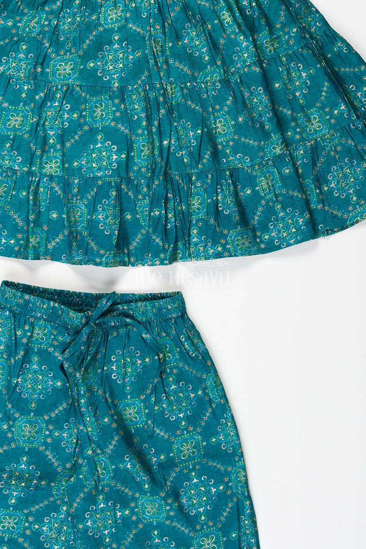 Turquoise cotton sharara set for toddler girls for ethnic events