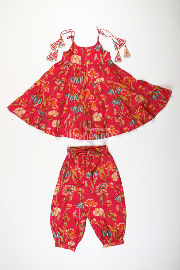 Red cotton sharara set for toddler girls for weddings and festive functions