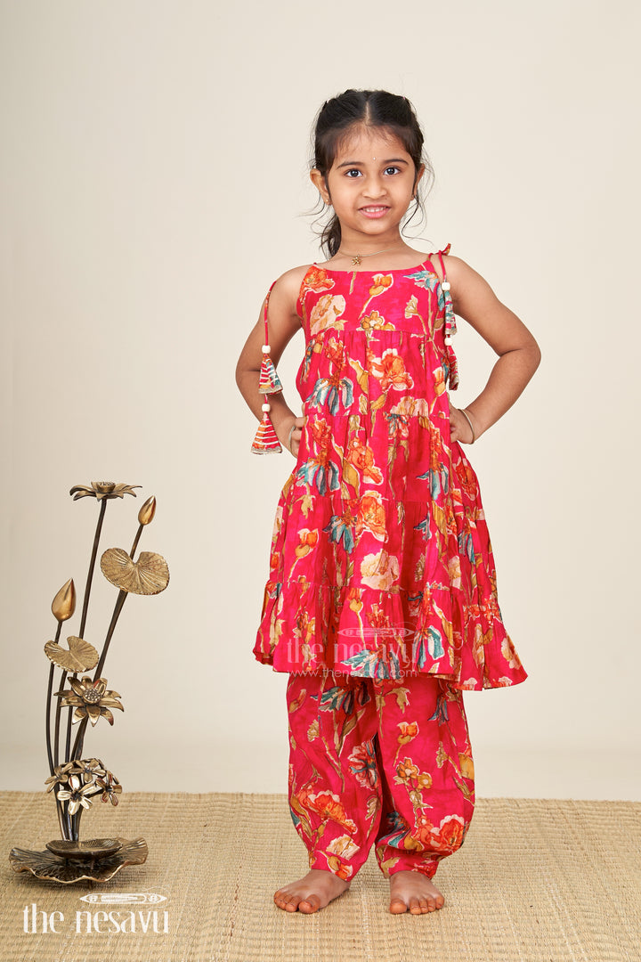 Red cotton sharara set for toddler girls for weddings and festive functions
