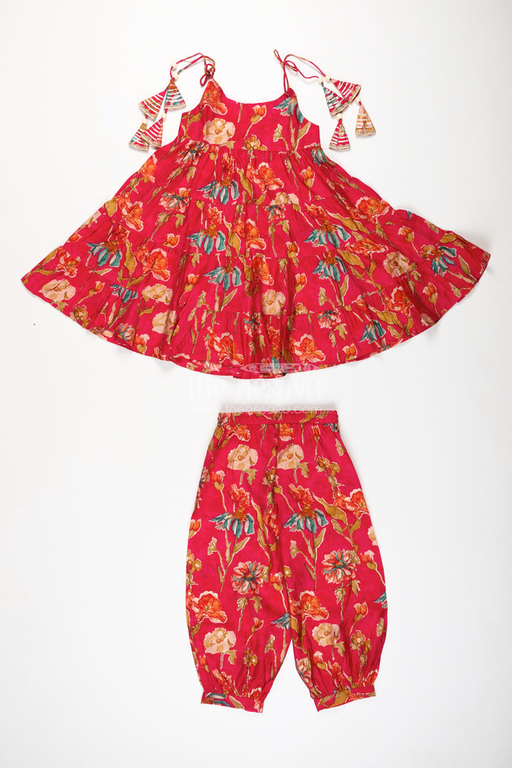 Red cotton sharara set for toddler girls for weddings and festive functions