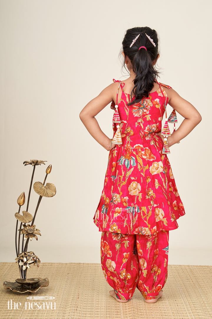 Red cotton sharara set for toddler girls for weddings and festive functions