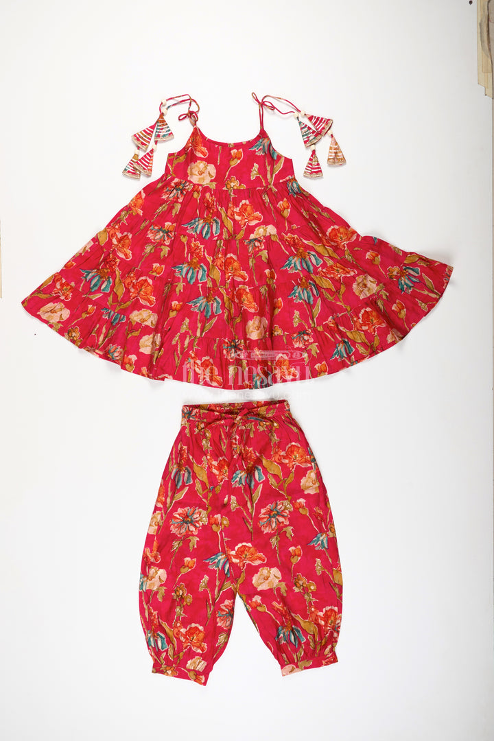 Red cotton sharara set for toddler girls for weddings and festive functions