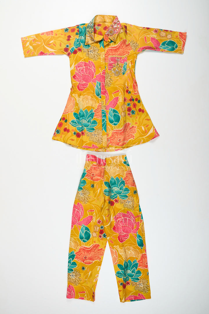 Floral printed girls sharara set in viscose modal silk