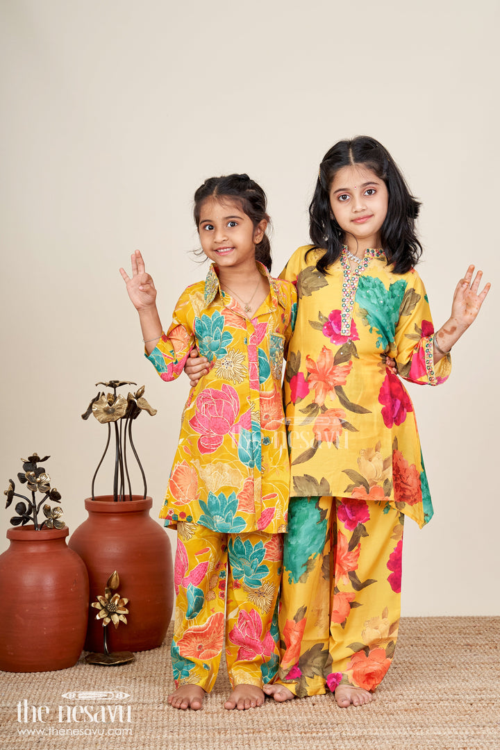 Floral printed girls sharara set in viscose modal silk
