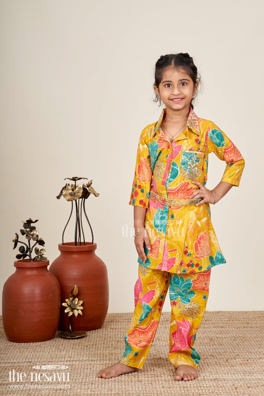 Floral printed girls sharara set in viscose modal silk