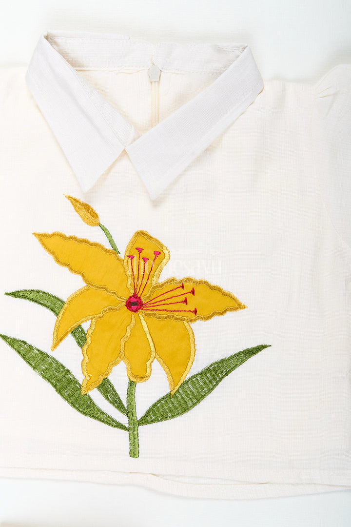 Girls yellow floral embroidery top and matching palazzo set