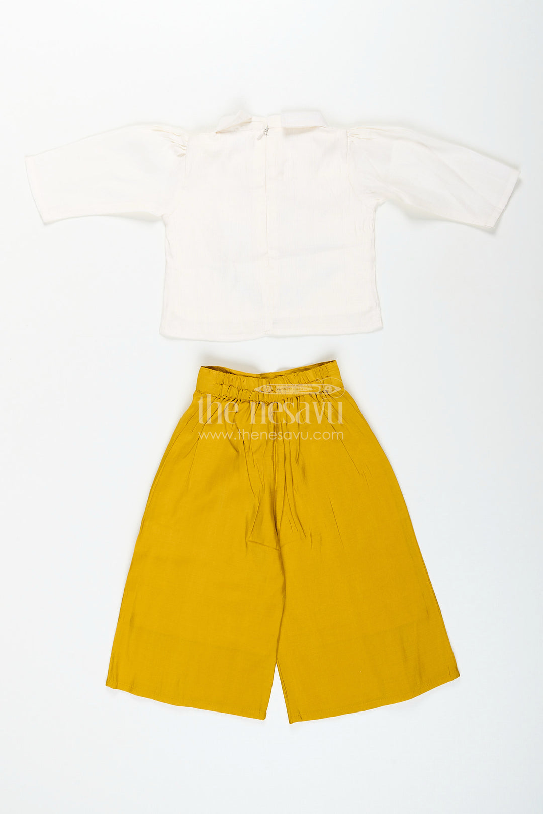 Girls yellow floral embroidery top and matching palazzo set
