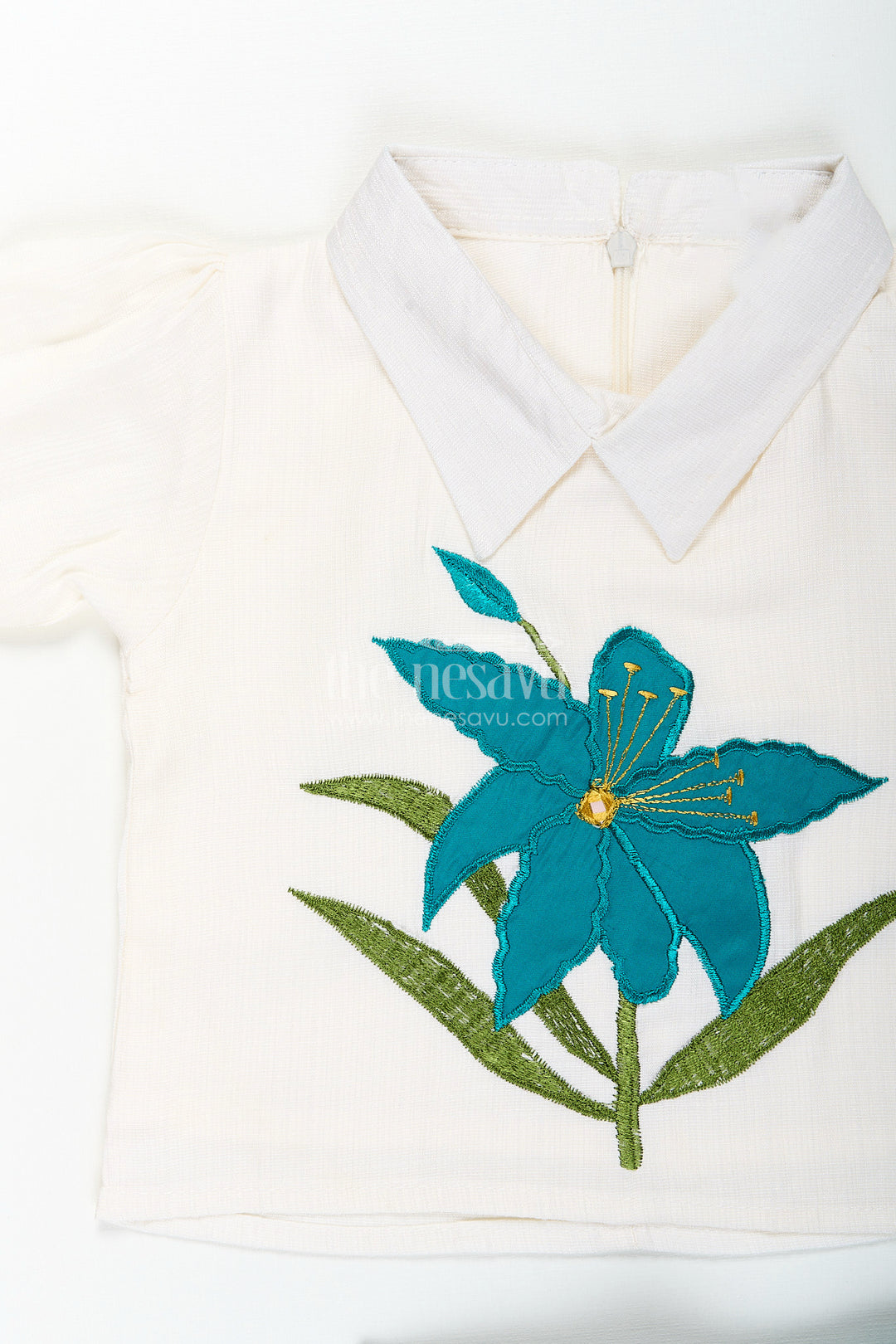 Girls teal floral embroidery top and palazzo pants set