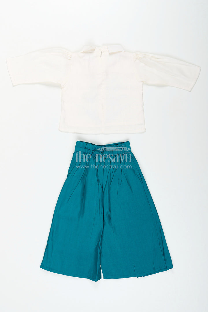 Girls teal floral embroidery top and palazzo pants set