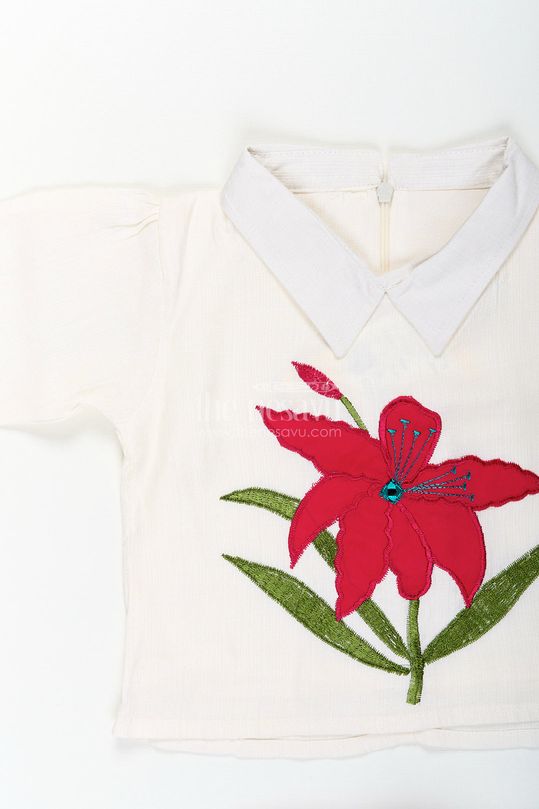 Girls magenta floral embroidery cotton top and palazzo set