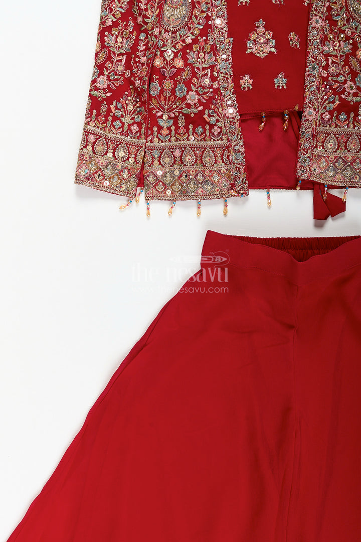 Girls embroidered jacket sharara set for weddings and parties