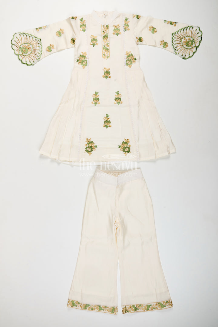 Girls white sharara set with thread embroidery for festive occasions