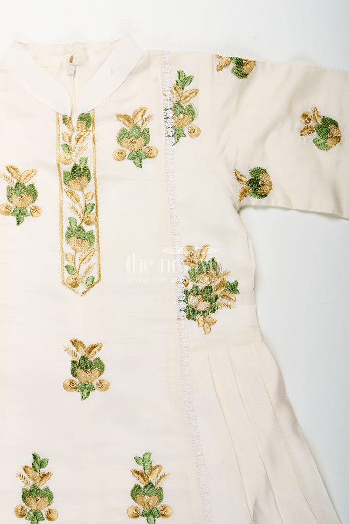 Girls white sharara set with thread embroidery for festive occasions