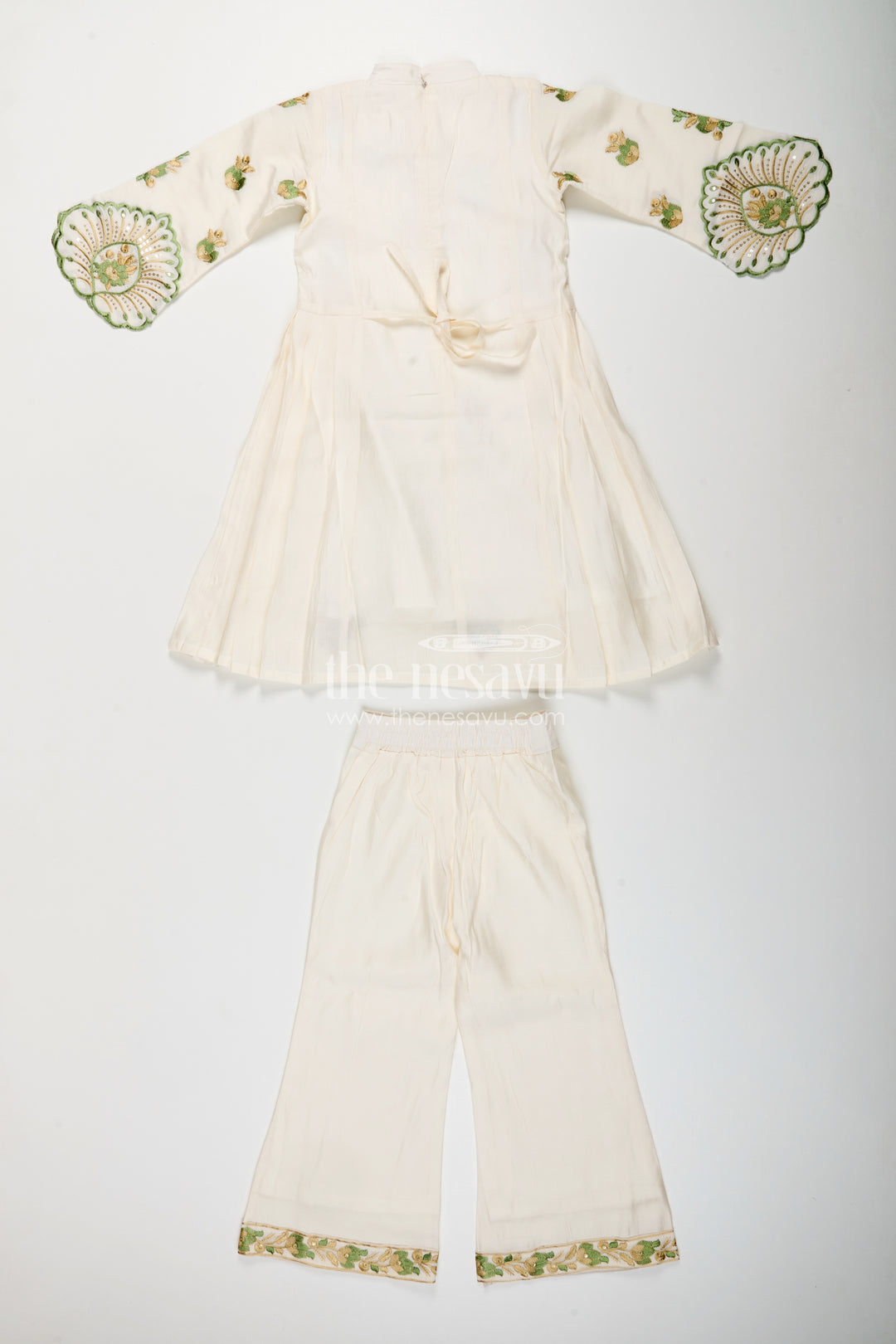 Girls white sharara set with thread embroidery for festive occasions
