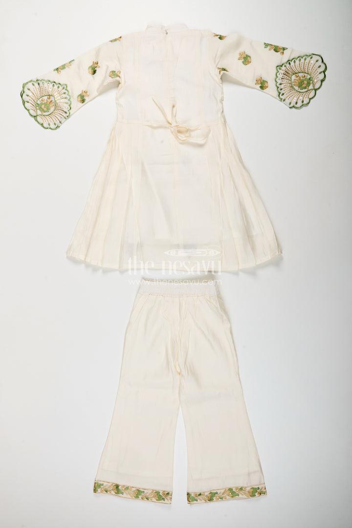 Girls white sharara set with thread embroidery for festive occasions