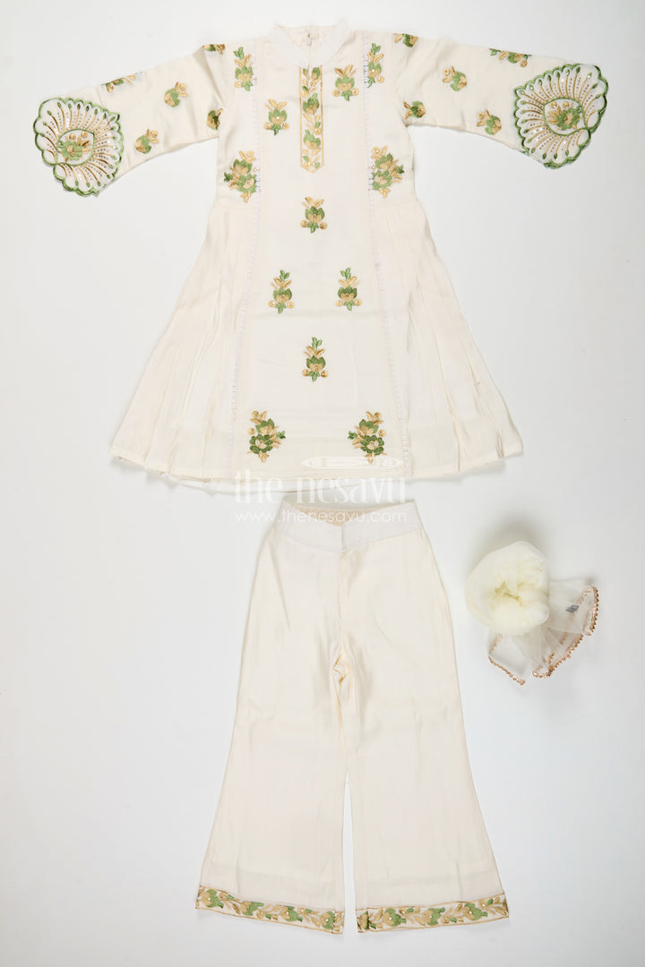 Girls white sharara set with thread embroidery for festive occasions
