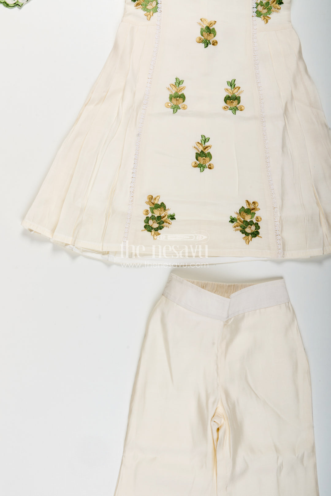 Girls white sharara set with thread embroidery for festive occasions