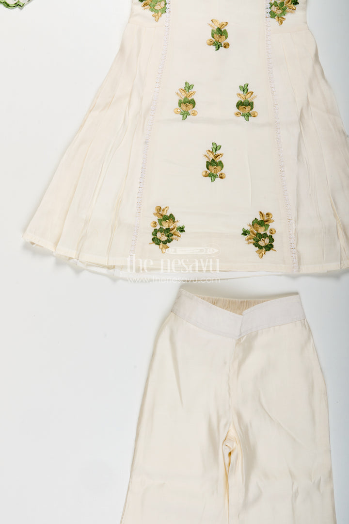 Girls white sharara set with thread embroidery for festive occasions