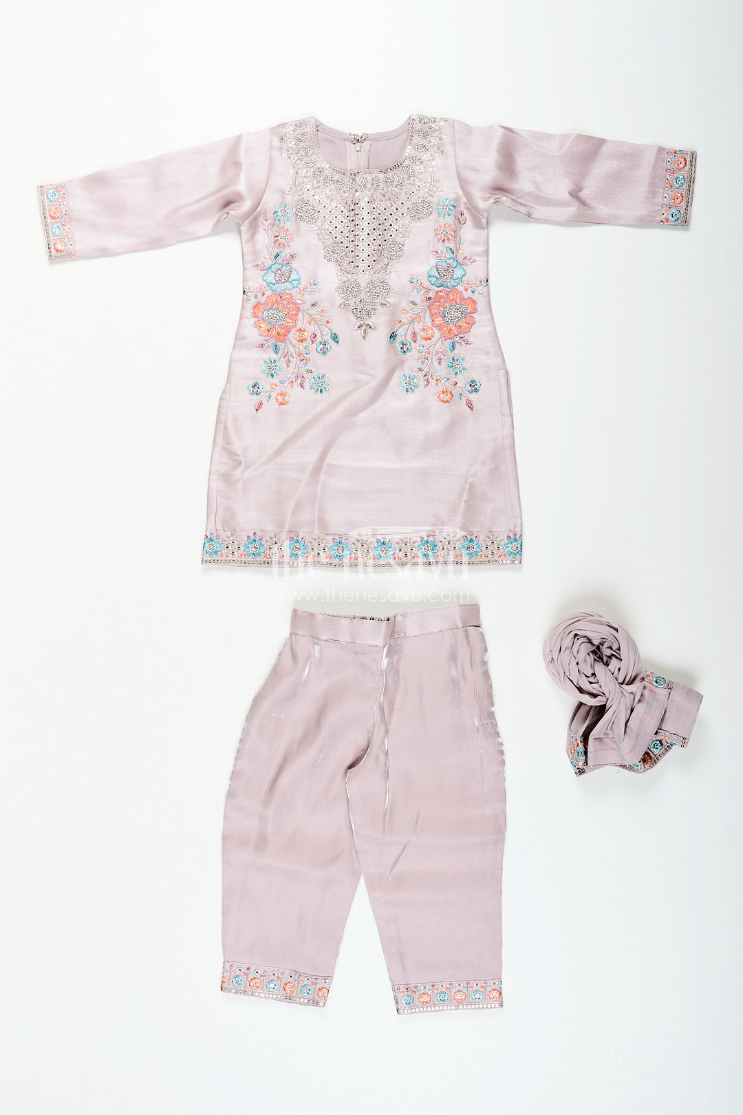Girls organza sharara set with heavy thread embroidery for weddings