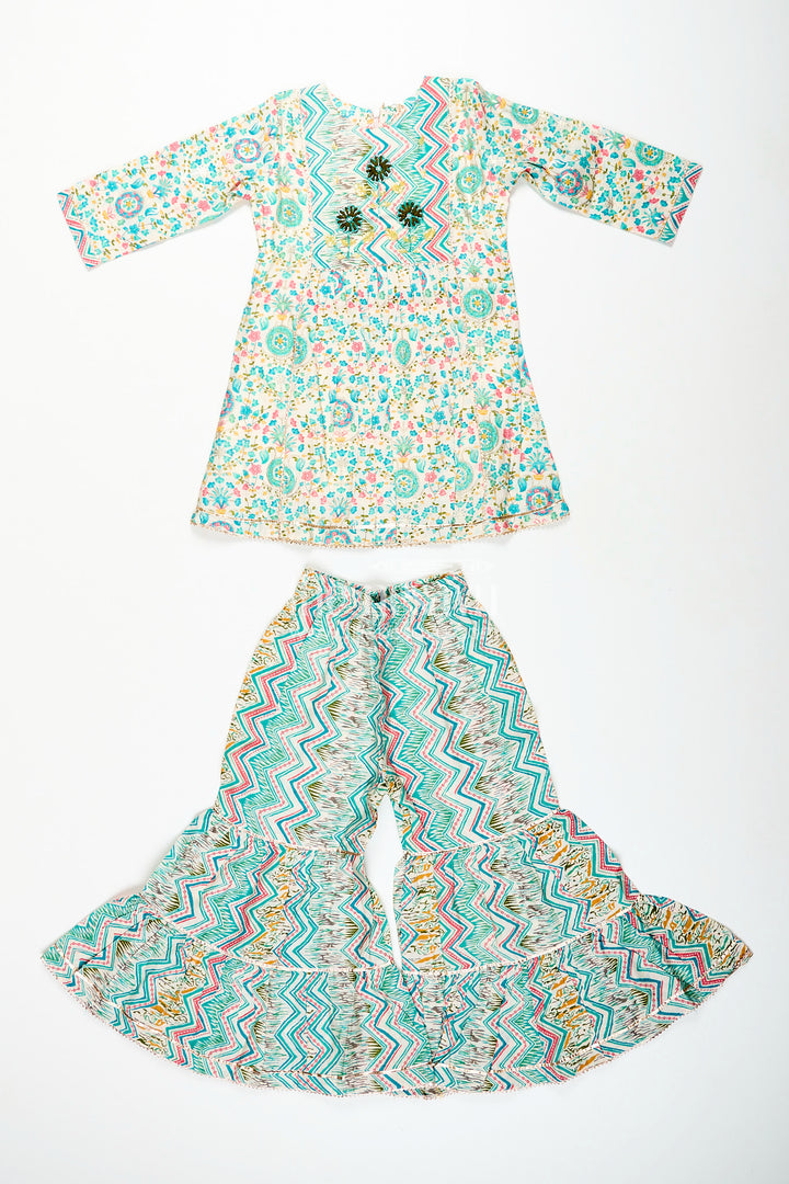 Girls ethnic sharara set with multicolor print for celebrations