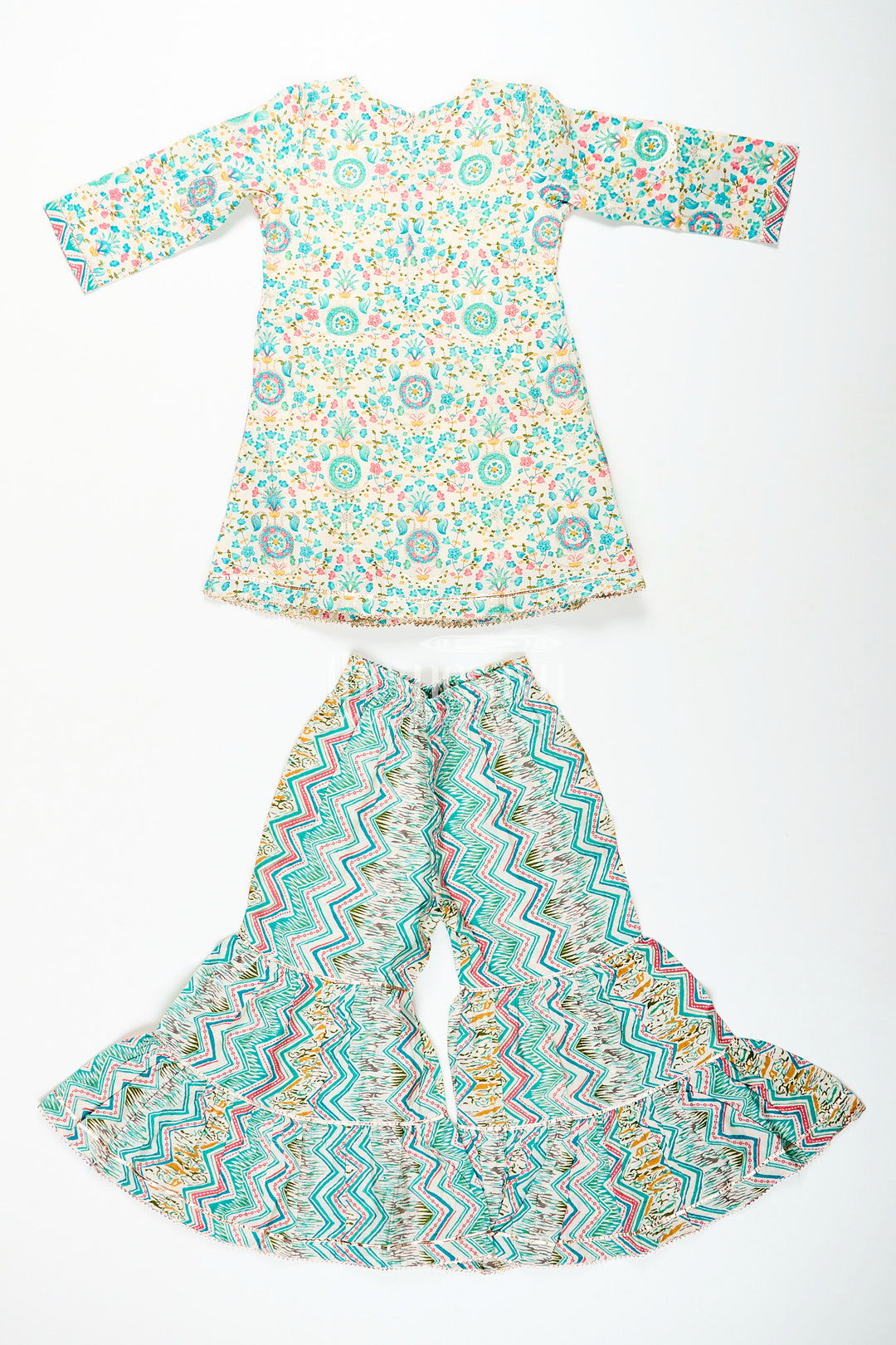 Girls ethnic sharara set with multicolor print for celebrations