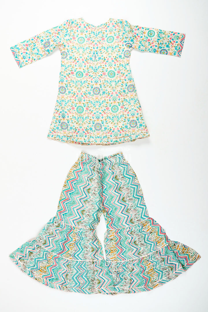 Girls ethnic sharara set with multicolor print for celebrations