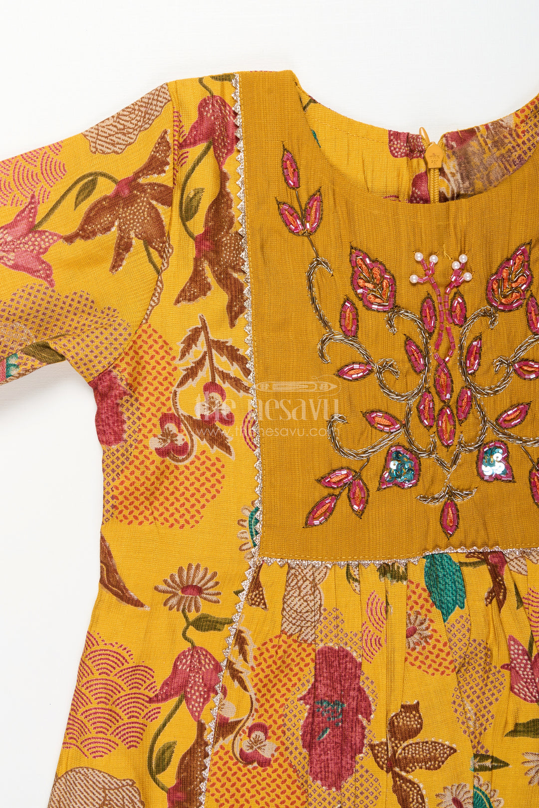 Girls sharara set with mustard floral print for festive functions