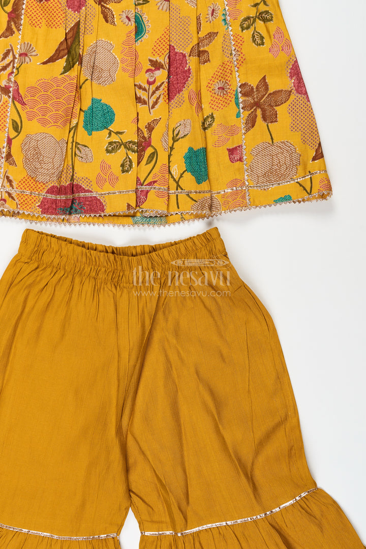 Girls sharara set with mustard floral print for festive functions