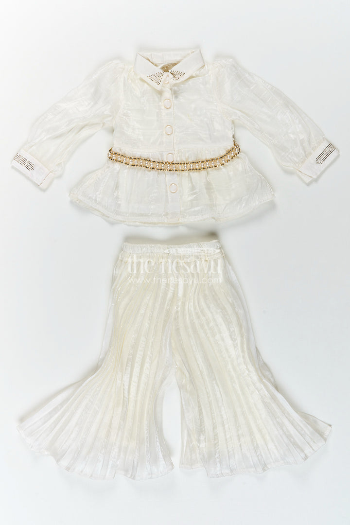 Elegant party set for toddler girls with collar top and pleated pants
