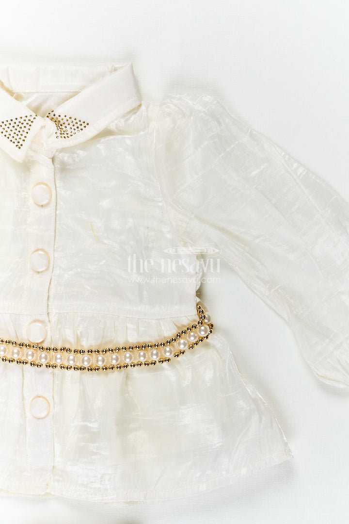 Elegant party set for toddler girls with collar top and pleated pants