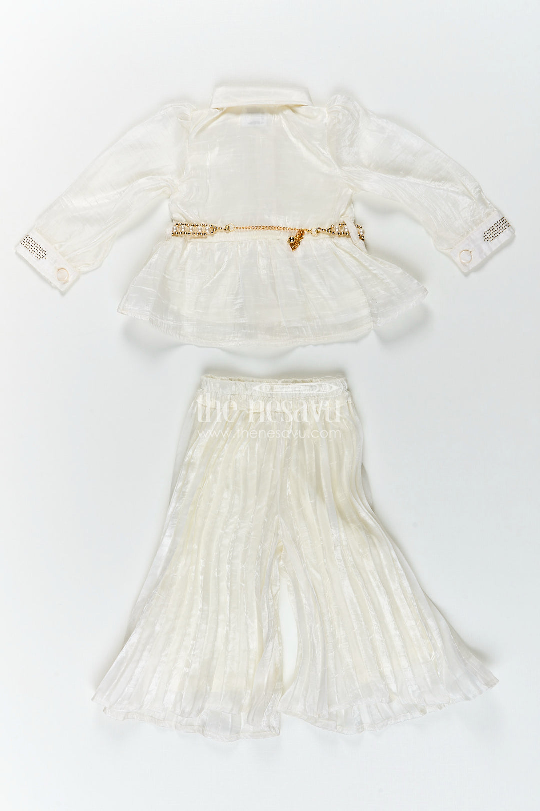 Elegant party set for toddler girls with collar top and pleated pants