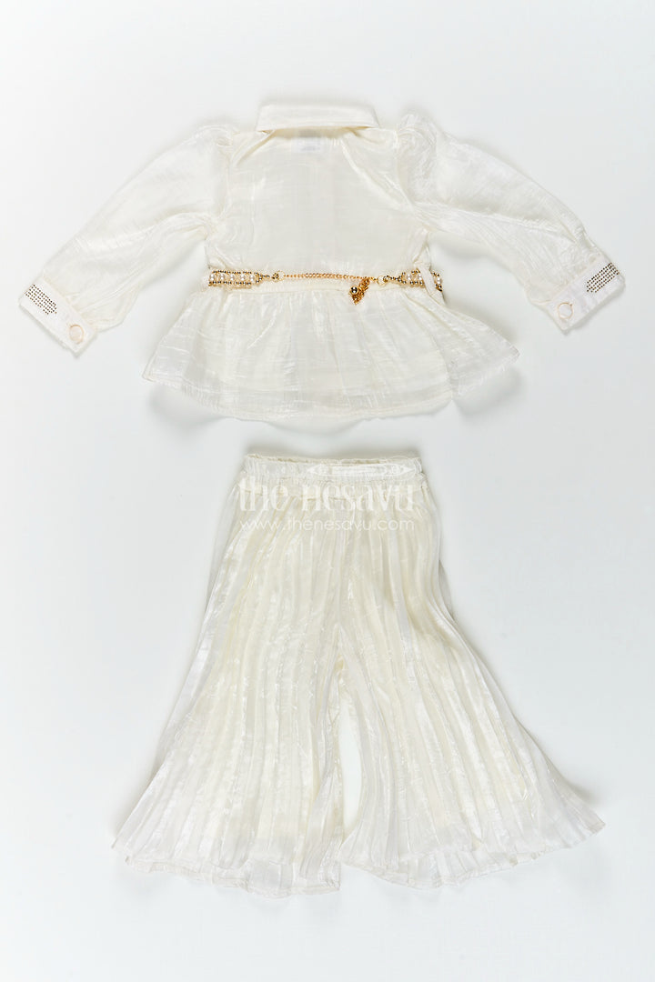 Elegant party set for toddler girls with collar top and pleated pants