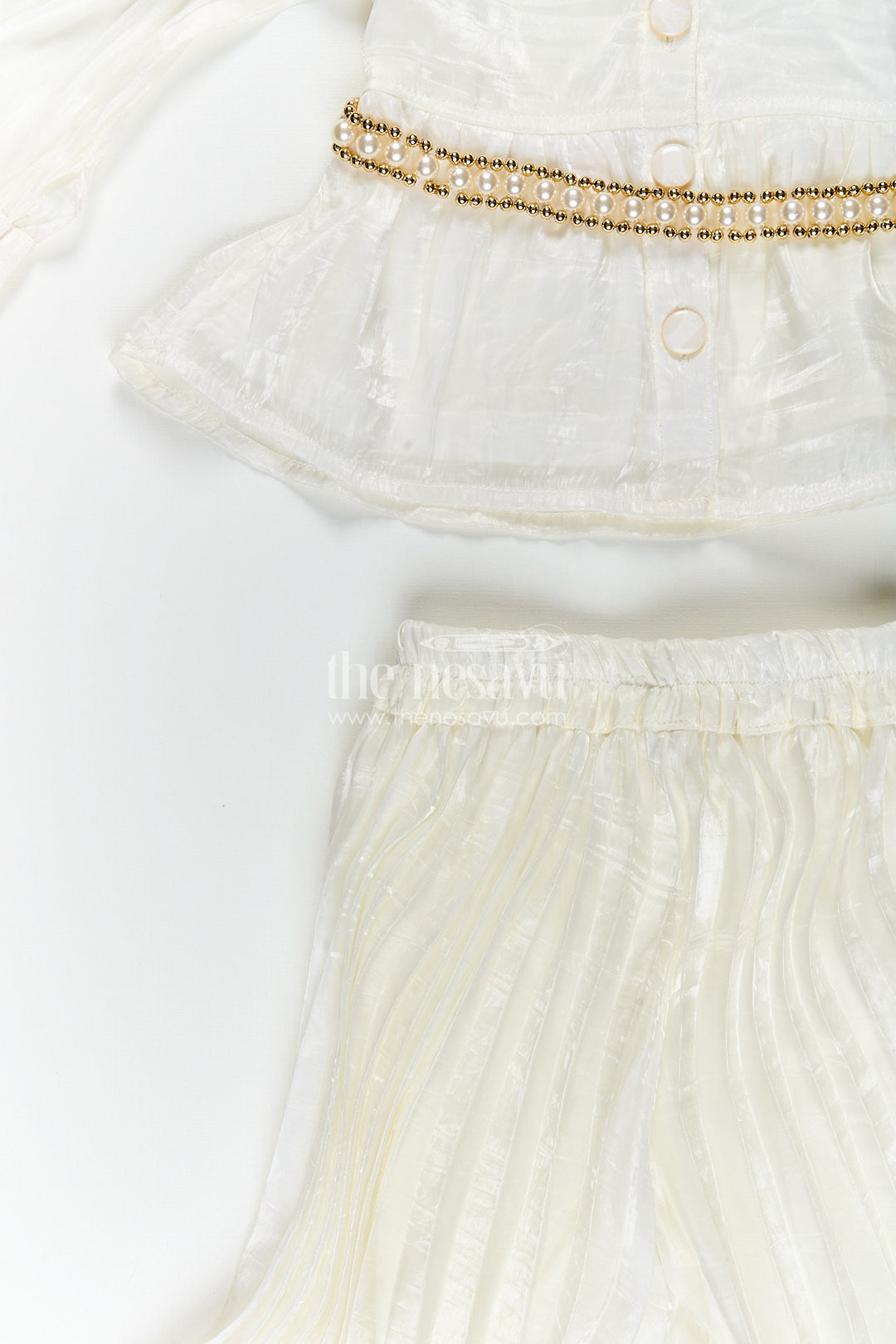 Elegant party set for toddler girls with collar top and pleated pants