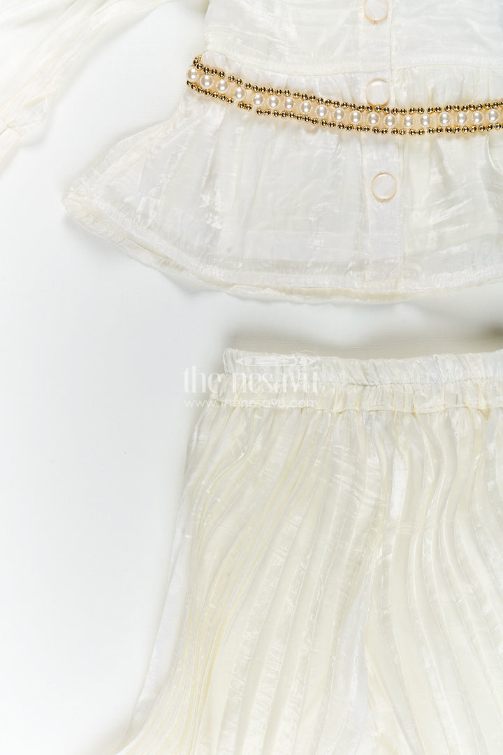 Elegant party set for toddler girls with collar top and pleated pants