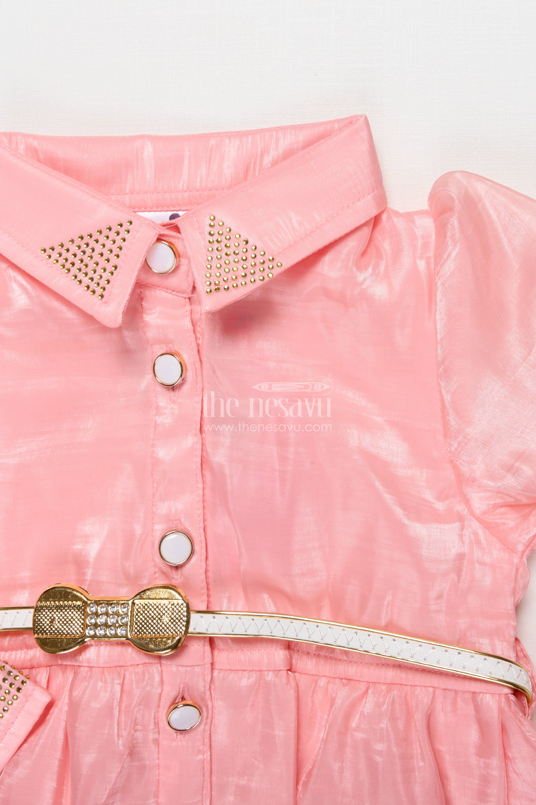 Girls Peach Organza Sharara Set with Pleated Pants and Embroidered Jacket