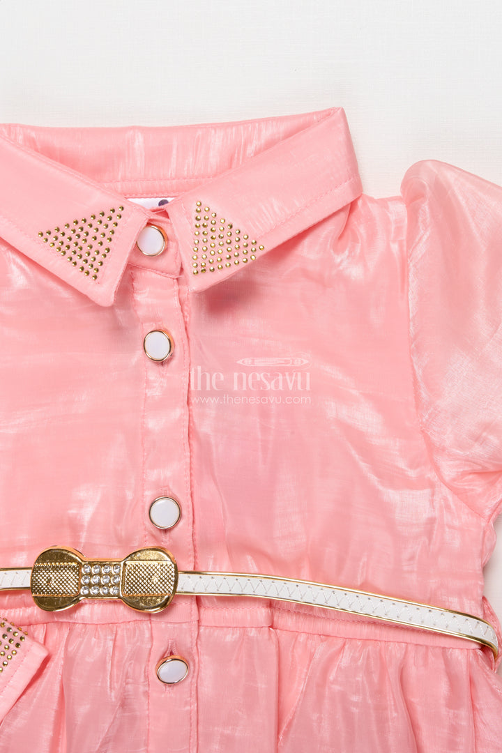 Girls Peach Organza Sharara Set with Pleated Pants and Embroidered Jacket
